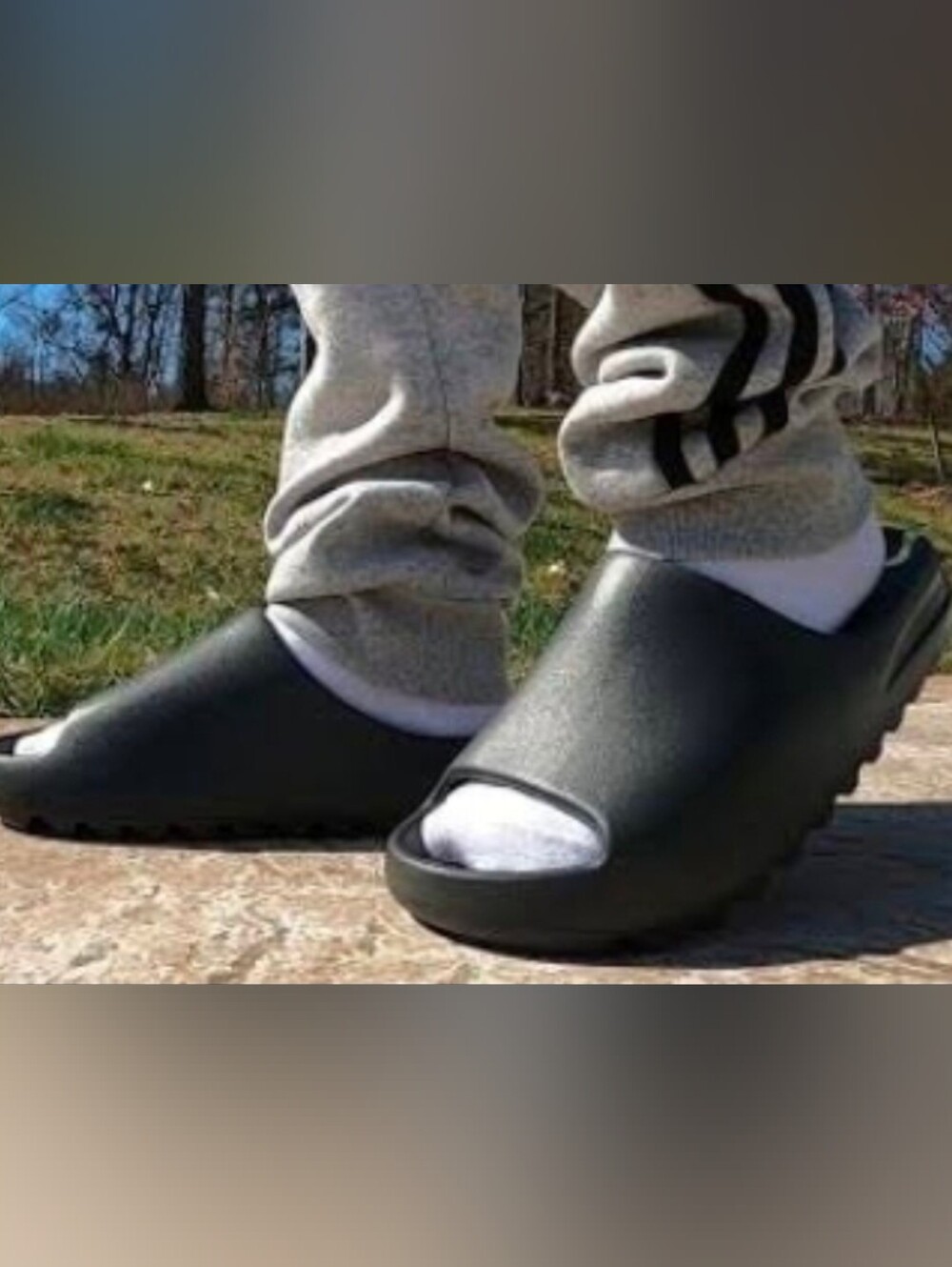 Ys-01 Yeezy Yzy Slides Mens Size 8 Black Sandals Slip-Ons AUTHENTIC Bag New